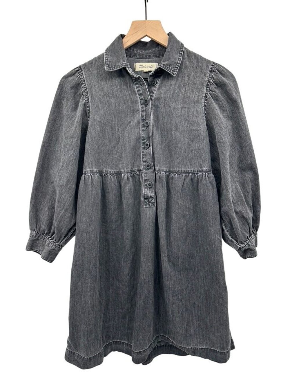 Madewell Denim Babydoll Shirtdress in Washed Black